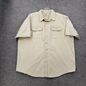 LL Bean Button Up Shirt Mens 2XL XXL Khaki Sunwashed Canvas Traditional Fit